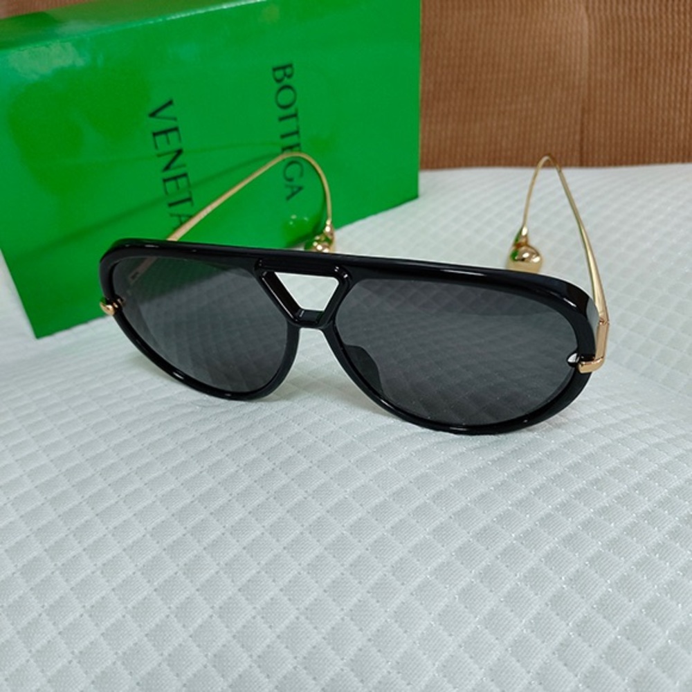 Bottega Veneta Black and Gold Aviator Sunglasses